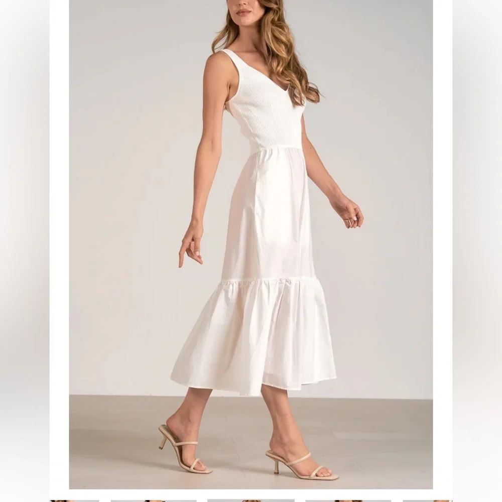 ❌SOLD❌ELAN RHODE TANK DRESS MIXED MEDIA TIERED STRETCH POCKETS WHITE LARGE - Picture 1 of 13